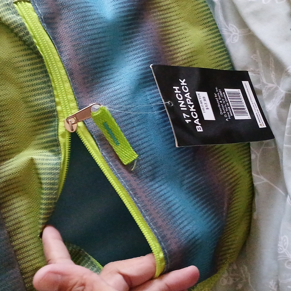 NWT Colorful Backpack Green, Blue, and Purple - Picture 2 of 5